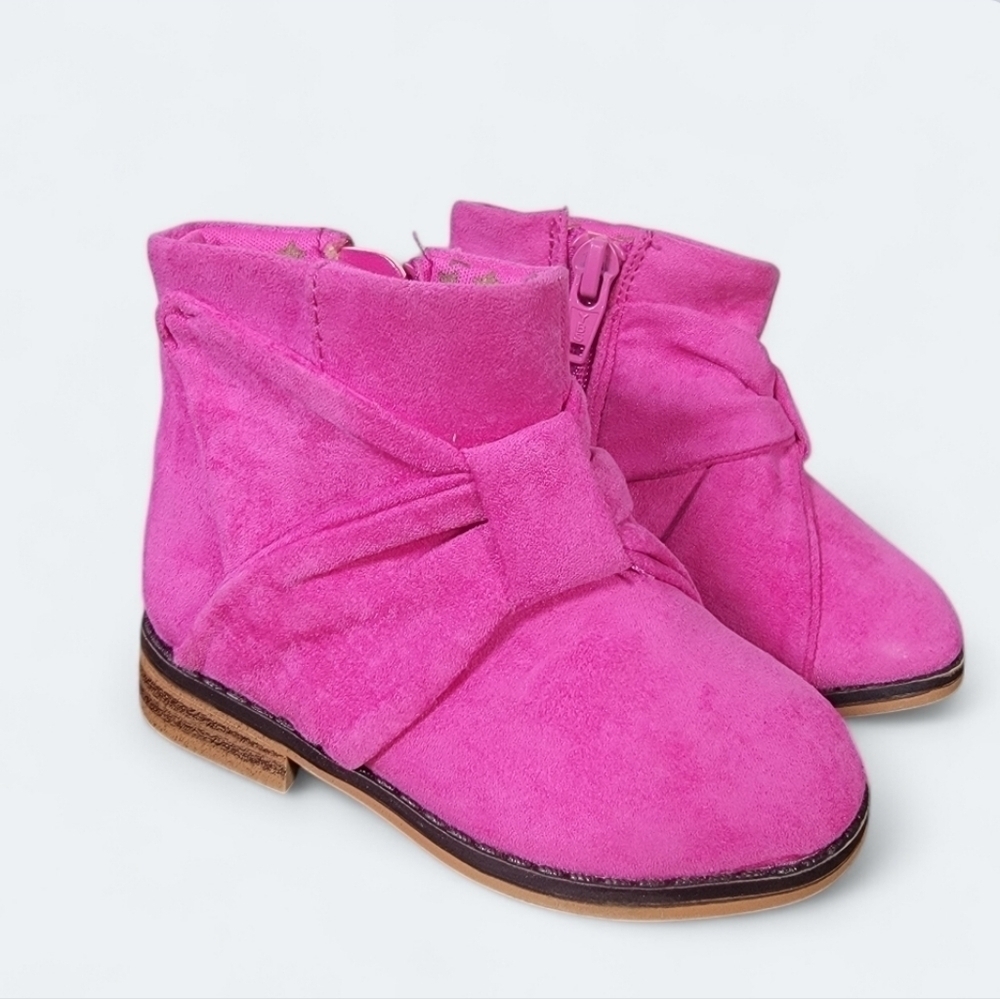 Cat & Jack Pink Ankle Boots with Bow Faux Suede Size 5